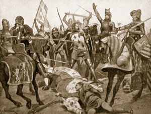La batalla de Poitiers, 19 de septiembre de 1356, ilustración de La historia de la nación británica de Hutchinson, c.1920 de Richard Caton Woodville junior